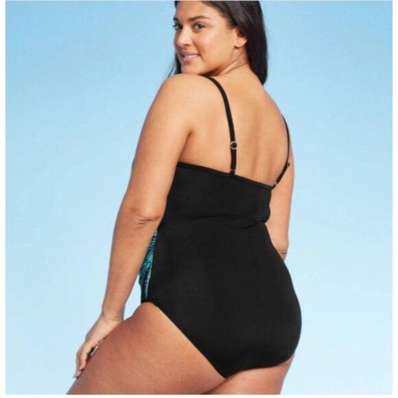 Women's V-Neck Small One-Piece Swimsuit With Adjustable Straps & Tropical Print - Picture 6 of 8